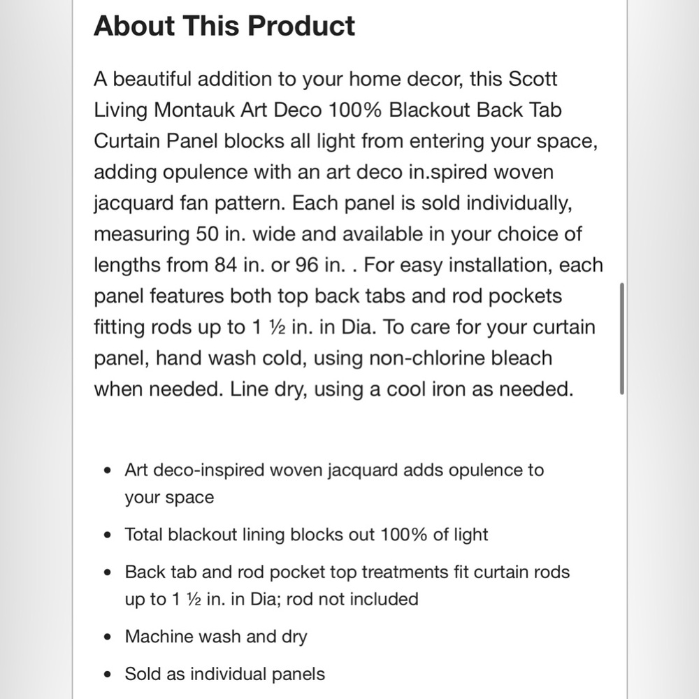 (2) OVER 5# Scott Living 50 x 84 Blackout Tab Top Curtain panels - Picture 15 of 15